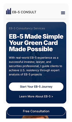 Кейс Виза EB-5: скриншот сайта, экран 2 из 10
