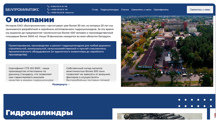 Кейс ОАО «Белпромимпэкс»: скриншот сайта, экран 5 из 10